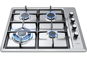 IsEasy Plaque Gaz 4 Feux Inox, Plaque de Cuisson Gaz 4 feux Encastrable, Table de cuisson 60cm, Gazs Ville et Bouteille