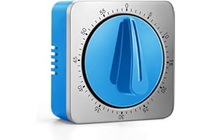 VZMIZA Kitchen Timers for Cooking, Chef Cooking Timer Clock with Loud Alarm, 100% Mechanical Desk Timer -No Batteries Required -Magnetic Back, Exquisite Stainless Steel Body -Countdown Reminder Magnetic-Blue