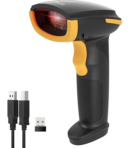 Eyoyo Douchette Code Barre 1D 2D QR Code, Lecteur Codes sans Fil 3 en 1 Compatible avec Bluetooth et 2,4 GHz sans Fil et Scanner Codes Filaire USB Portable(Orange