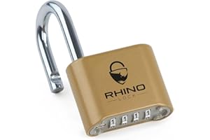 Rhino Lock Secure Lock - Combination Padlock - Gold 4 Digit Combination Lock for Gym, School & Work Lockers; Suitable for Outdoor Use with Fences, Hasps, Sheds & Toolboxes (UK Brand)