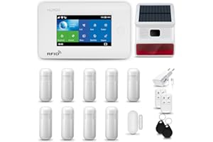 HUXGO® Bezprzewodowy system alarmowy GSM 4G i WiFi, syrena zewnętrzna | Alarm HXA006, 9x czujnik ruchu PIR, 1x sensor otwarcia okna | TUYA Smart life App, język POLSKI