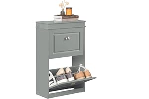 SoBuy Meuble Chaussure Rangement Chaussure avec 2 Abattants, Armoire à Chaussures Entrée, Meuble à Chaussures, Range Chaussures 8 Paires, pour Couloir, Entrée, 54x24x83 cm, Gris, FSR78-HG