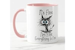 Vixar Its Fine I'm Fine Everything is fine Cat Joke Coloured Mug Cup Gift Birthday Work Office Christmas Tea Coffee (Pink)