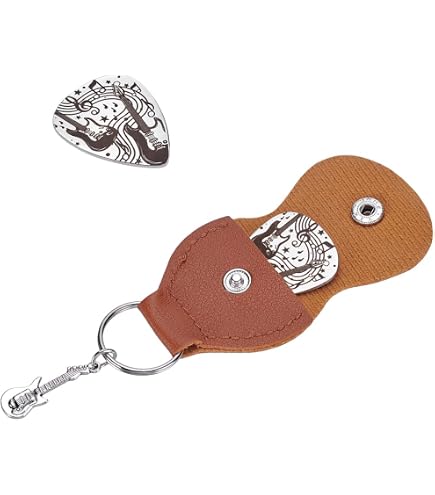 UNICRAFTALE Médiators Guitare Porte-Clés Acier Inoxydable Avec Étui Cuir Synthétique - Cadeau Musicien