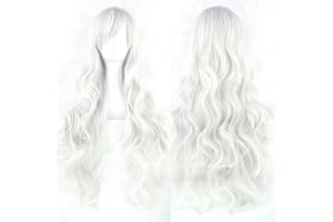 Fouriding 31" Silvery White Women's Long Curly Wave Cosplay Party Wigs Hairpieces Hair Cap Lolita Style Anime Wig