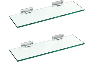 MOGFCT Lot de 2 étagères de Salle de Bain en Verre avec Support en Aluminium, Support de shampooing, Organisateur rectangulaire en Verre trempé Extra épais de 8 mm