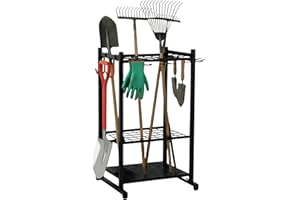 GARDEN LAWNCARE GUY Heavy Duty Garden Tool Storage Rack, 50 Tool Capacity, Alloy Steel, Multi-Tier Shelving (Rack+Hooks)
