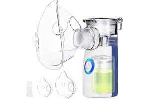 Wholede Aerosol Portatile, Aerosol Ultrasuoni Silenzioso, Nebulizzatore Inalatore Silenzioso Portatile con 2 Maschera e 1 Boccaglio,Aerosol Silenziosi per Adulti e Bambini, USB-C Ricaricabile(Blu)