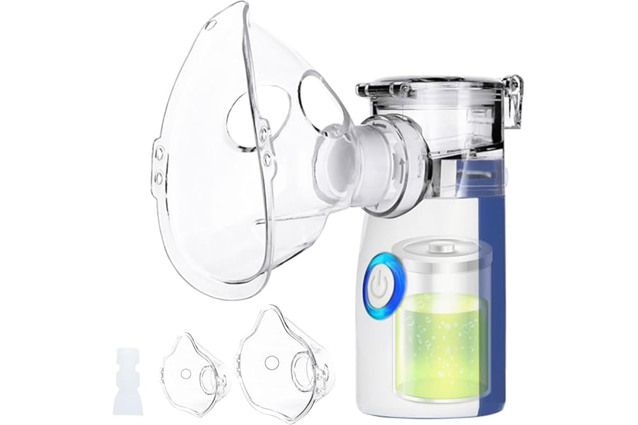 Wholede Portable Aerosol, Silent Ultrasonic Aerosol, Portable Silent Inhaler Nebulizer with 2 Mask and 1 Mouthpiece, Silent Aerosol for Adults and Children, USB-C Rechargeable (Blue)