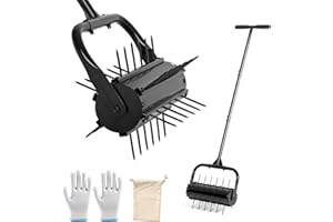 KELIXU Lawn Aerator Tool, 17” Manual Lawn Aerators Roller, Heavy Duty Rolling Lawn Air Aerator Tool with Spike Row, 58.5” H Grass Lawn Aeration Tool, Yard Tools for Garden, Cropland to Loose Soil