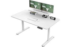 TRIUMPHKEY Escritorio de pie Ajustable en Altura con estantes para Monitor 140x60cm Escritorio de pie eléctrico Ajustable en Altura Estante de Almacenamiento Home Office Tablero de Empalme Blanco