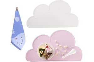 MNIXY Silicone Baby Placemats, Alldo Non Slip Washable Waterproof Lovely Cloud Shape Toddler Table Mat for Dining Table Baby Feeding Mat Tableware for Kids (Pink+White)