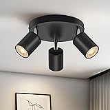Schiele Faretti da Soffitto 3 Luce, Faretti LED Interno Soffitto Orientabili Rotonda, Lampadario Faretti Nero, Plafoniera Far