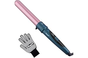 CkeyiN 32mm Curling Wand Professional Ceramic Barrel Hair Curler for Long Hair & Big Beach Waves Curls Adjustable Temperature Dual Voltage with Glove, Rose Gold