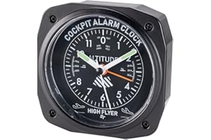 ‎EUROTOPS EUROtops Cockpit-Wecker „High Flyer“ - Flugzeugarmaturen-Look, Quarzwerk, Alarmfunktion, Kompakte Analog-Standuhr im Höhenmesser-Stil, Nachleuchtende Zeiger, 10x10x3,6 cm, Schwarz