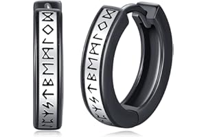 Eusense Viking Boucles d'Oreilles Créoles en Argent 925 Rune Black Viking Sleeper Boucles d'Oreilles Bijoux pour Femmes Hommes Unisexe