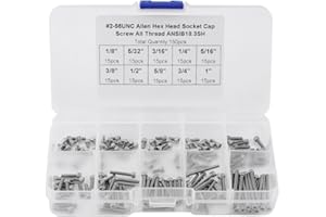 MARUKIO Boxwizard Zollschrauben-Sortiment, 150 Stück, 9 Größen, Innensechskantschrauben, Sortiment-Set mit Kunststoff-Box #256 UNC Zoll Schrauben