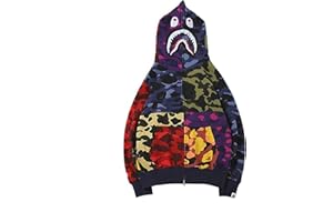 OverstepA Uomo Bape Shark Felpe con Cappuccio Stampa 3D Bape Hoodie con Cerniera Camouflage Giacca Autunno Inverno Casual Zipper Camouflage Contrast Stitching Hip Hop Top,Unisex Felpa con Cappuccio