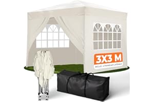 Kronenburg Pavillon Pliant Étanche 3x3m, Toit Anti-UV 50+, Tonnelle Champagne avec 4 Parois Latérales – Montage Rapide pour Jardin, Fêtes, Marchés, Camping