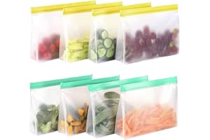 ANSHUKE Torby silikonowe wielokrotnego użytku z zamkiem błyskawicznym i uchwytem na żywność, worki do zamrażarki, worki na kanapki, worki do przechowywania warzyw PEVA na warzywa, mleko, przekąski, mięso