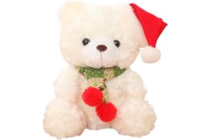 COSORO 23cm Noël Teddy Bear Nounours,Kawaii Ours en Peluche Blanc Oreiller Peluche Doux,Jouets Doux à Câliner,Oreiller Jouets Peluches Cadeaux Anniversaire Enfants Noël Décoration pour Maison