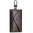 Contacts Mens Leather Cowhide Car Key Case Card Id Holder Wallet Pouch Brown,0.8 x 3.9 x 2.6 Inches,Black