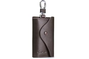 CONTACTS Hommes Cuir véritable en Peau de Vache clé de Voiture Carte d'identité Titulaire Portefeuille Keyring Keychain Marron