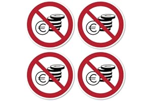 HAVATI Sin monedas/dinero en efectivo, según la norma DIN EN ISO 7010 / ASR A1.3, pegatina: diámetro 7,5 cm, 4 unidades.