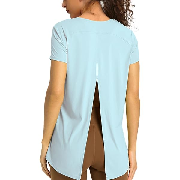 SHEKINI Damen Sportshirt – Atmungsaktives Fitness Top Mit Mesh-Rücken & Seitenschlitzen