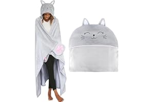 LOMUG Coperta a Forma di Gatti con Maniche e Cappuccio, Coperta per Gatti, Regalo per Donne, Coperta per Divano, Coperta Gatti Portatile, Coperta per Animali, Regalo di Natale per Donne, 150 x 125 cm