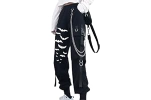 DINGJIUYAN Gothic Cargo Parachute Pants with Chain Women Plus Size High Waist Y2k Harajuku Steampunk Halloween Trousers