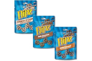 LINENVALE Flipz Coated Pretzels Milk Chocolate, Cookies & Cream, Salted Caramel Gift Selection 3 x 90g Bags. Picnic Party, Thank You Present Thinking of you Treat Flippin' Awesome