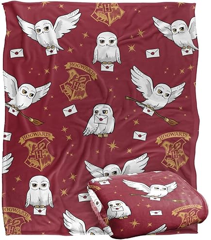Pokemon Harry Potter Hedwig plaid en kussenbox, zachte deken 100 x 140 cm en vierkant kussen, 35 x 35 cm
