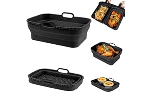 Cosicosy Silicone Air Fry Liners for Ninja Dual Air Fryer AF400UK & Tower T17088, Tuuyee 8inch 2PCS Foldable Silicone Air Fryer Pot Basket, Ninja Dual Reusable Air Fryer Accessories (Black)