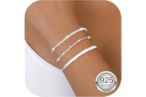 CASSIECA 3 Pièces Bracelets Femme Argent 925 Réglable Bracelets Empilable Chaîne Ensemble Bracelets Argent Bijoux Cadeaux pour Femme Argent Or Or Rose