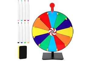 NQEUEPN 15.8in Spinning Prize Wheel, 12 Slots Tabletop Color Prize Wheel Spinner with Stand Wheel of Fortune Game with Dry Erase & Markers for Carnivals Trade Shows Holiday Activities Game
