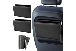 YNNHUDEEP Car Bin with Bin Liner, Mini Car Trash Bin, Foldable Car Rubbish Bin, Nappa Leather Car Waste Bin, Hanging Bin for Car, Car Boot Organiser, 2 x Rubbish Bins, Black