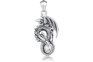 DonDon Bijoux Pendentif Homme Dragon Acier Inoxydable Pierre Blanche Cadeau Anniversaire dans Sac Velours Noir, Acier inoxydable, Pas de gemme