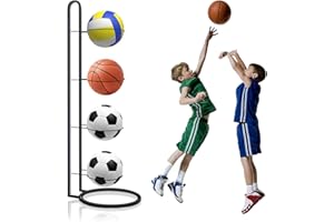 YapitHome Porta Palloni a 4 Livelli Porta Palloni da Muro in Metallo Scaffale Stoccaggio Attrezzature Sportive per Calcio Pallacanestro Pallavolo Rugby