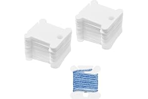 LICQIC 50 Pcs Plastic Floss Bobbins, Thread Cards with Floss Winder, Embroidery Thread Organiser for Cross Stitch Weaving DIY Crafts Sewing Storage, White