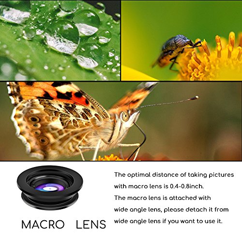 Meerveil Fisheye Lente Smartphone, Mini 3 in 1 Clip-on, Lente Fisheye Suprema 180 Gradi, Lente Grandangolo 0.67X, Lente Macro 10X, per iPhone6/6s/7/8, Samsung, Huawei, e altri cellulari