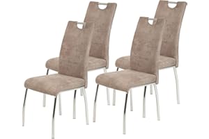 ‎APOLLO Hela Tische, 4er Set Esszimmerstuhl Küchenstuhl Susi, Mikrofaser Vinatge Beige, Metallgestell + Griff Chrom