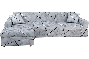 Mingfuxin Pokrowce na sofę w kształcie litery L, żakardowe, poliestrowe, rozciągliwe, ochraniacze na meble, z 4 poszewkami na poduszki na sofę w kształcie litery L, segmentowa kanapa w kształcie litery L, 3 + 3 siedzenia, nadruk nr 30
