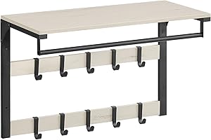 VASAGLE Appendiabiti da Parete, Mensola da Muro con 10 Ganci Rimovibili a 2 File, Barra Attaccapanni, per Ingresso Camera da Letto Bagno, Bianco Vintage e Nero LCR101W03