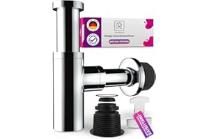 M. ROSENFELD HOME - Evier à Siphon Design, Laiton Chromé - Evier de Salle de Bain à Siphon de Tuyau D'évacuation - Siphon D'odeur Inclus + Ouverture de Nettoyage + Instructions D'installation