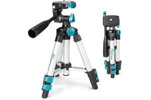 DECTEAM 50cm Leichtes Stativ (Gewinde 1/4"-20) für Kreuzlinienlaser Kreuzlinienlaser, Kameras, Gopro ect, 360° 3-Wege-Schwenkkopf Teleskopstange mit Tasche, Heim- und Innengebrauch