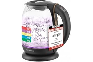 ‎EMERIO EMERIO Wasserkocher | TESTSIEGER Haus & Garten Test 02/2019 | aus hochwertigem Borosilikatglas | mit Temperaturwahl (60-70-80-90-100°C) | BPA-frei | AutoOff & Trockengehschutz | 2200W | WK-119255.5