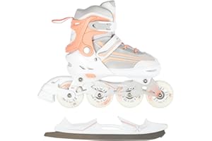 NILS CAMP 2in1 Inlineskates/Schlittschuhe Nils Extreme Lucky Weiß/Rosa ABEC7 Gr. 34-38 verstellbar