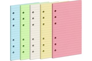 FYY fogli A6 Carta per rilegatura a 6 anelli,Fogli A6 Carta di Ricarica,Fogli sfusi a 6 fori,carta di ricarica A6 100 fogli (200 pagine) per quaderno con 6 raccoglitori ad anelli,5 confezioni(linea)