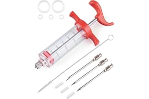 ZITFRI Jeringuilla Grande Jeringa de Cocina 30ml Jeringa Grande de Salsas para Marinar con 3 Agujas y 1 Cepillo de Limpieza, Jeringa para Rellenar Carne Inyector Salsas para Asados Pavo Res Repostería